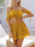 2 Piece Short Set Off Shoulder Floral Summer Outfits