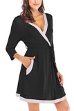 Women's Cut And Sew 3/4 Sleeve Color Block Short Robe Black