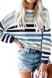 Casual Drop Sleeve Colorful Stripes Pullover Sweater