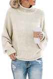 Turtleneck Batwing Sleeve Plain Ribbed Hem Pullover Sweater
