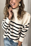 High Neck Striped Button Pullover Sweater