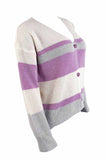 Striped Knit Cardigan Sweater With Button Front Purple