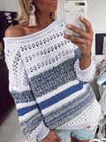 Women Striped Color Block Off Shoulder Sweater