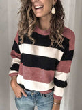 Crew Neck Long Sleeve Striped Puilover Sweater