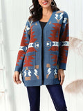 Womens Geometrical Print Long Sleeve Cardigan Coats