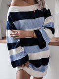 Off Shoulder Striped Long Sleeve Sweater Dress