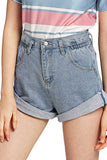 Women's High Waisted Rolled Hem Denim Jeans Shorts With Pocket