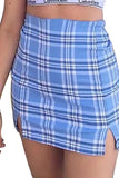 Women's Plaid Skirt High Waisted Bodycon Mini Skirt With Slit