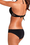 Sexy Black Cut Out Halter Bandeau Bikini Top & Cut Out Swimwear Bottom