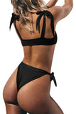 Sporty Tie Straps High Cut String Bikini Set Black