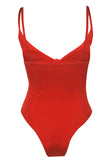 Womens Sexy Tie Bandage Cut Out High Waisted One Piece Swimsuit Red