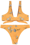 Scoop Neck Tie Front Floral Print High Cut Bikini Set Ginger