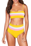 Spaghetti Straps Striped High Waisted Bikini Set Yellow