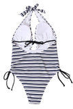 Halter Backless Tie Side Striped High Cut One Piece Swimsuit