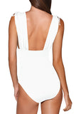 Square Back V Neck Ruched High Cut One Piece Swimsuit