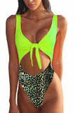 Women's Sexy V Neck Cut Out Leopard Print High Cut One Piece Swimsuit