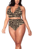 Plus Size Cut Out Halter Leopard Print Bikini Set