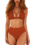 Sexy Halter Triangle Top Cheeky Plain Swimsuit
