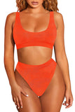 Sporty Scoop Neck Plain High Waisted Two Piece Swimsuit
