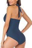 Sexy Ruched Cut Out One Piece Swimsuit Blue
