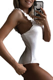 Ruffle Strap High Cut One Piece Swimsuit White