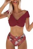 Floral High Waisted Twist Front Two Piece Swimsuit Ruby