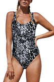 Scoop Neck Backless Dot Print One Piece Swimsuit Black