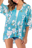 Women's Open Front Mesh Patchwork Floral Kimono Beach Cover Up