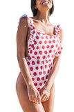 Raspberry Print Backless High Cut One Piece Swimsuit Ruby