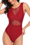 Women's Solid Mesh Sheer Backless One Piece Swimsuit