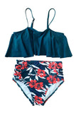 Women's Two Piece Ruffle High Waisted Bikini Set Turquoise