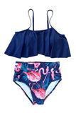 Flamingo Print Ruffle High Waisted Two Piece Bikini Set Swimwear