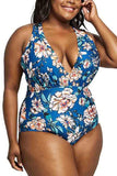 Women's Plus Size One Piece Swimsuit Deep V Neck Floral Print Swimwear