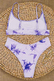 Tie Dye Marble Pattern Top With Panty High Cut Bikini Set Purple