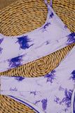 Tie Dye Marble Pattern Top With Panty High Cut Bikini Set Purple