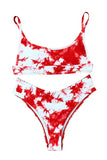Scoop Neck Tie Dye High Cut Bikini Set Red