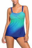 Women's Two Piece Pleated Tankini Set Padded Tank Top With Panty