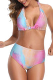 Women's Tie Dye Triangle Halter High Waisted Two Piece Bikini Set