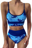 Women's Tie Dye High Waisted Bikini Set Bathing Suit Blue