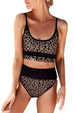 Women's Scoop Neck Leopard Print High Waisted Bikini Set Brown