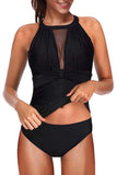 Solid Pleated Mesh Bowknot Cut Out Back One Piece Swimsuit