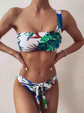 One Shoulder Bikini Top Tropical Bikini Bottom With Tie