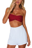 Sexy Strapless Tie Front Plain Bandeau Crop Top Ruby