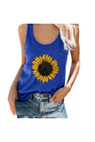Summer Sunflower Print Casual Tank Top For Women Blue