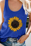 Summer Sunflower Print Casual Tank Top For Women Blue