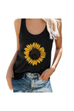 Sleeveless Sunflower Graphic Tank Top For Women Black