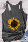 Women's Sunflower Print Summer Casual Tank Top Grey