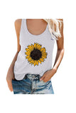 Women's Sunflower Print Summer Crew Neck Tank Top White