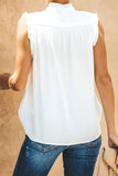 Solid Sleeveless Frilled Tank Top With Button White