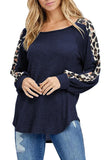 Women's Casual Leopard Long Sleeve Waffle Knit T-Shirt